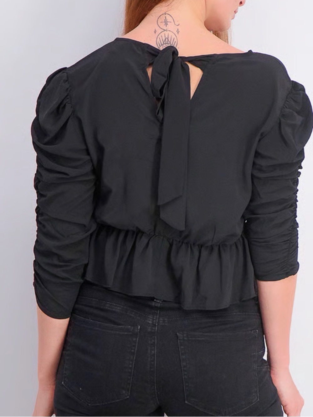 Topshop Black V-Neck Peplum Puff Sleeve Blouse - Picture 4 of 13